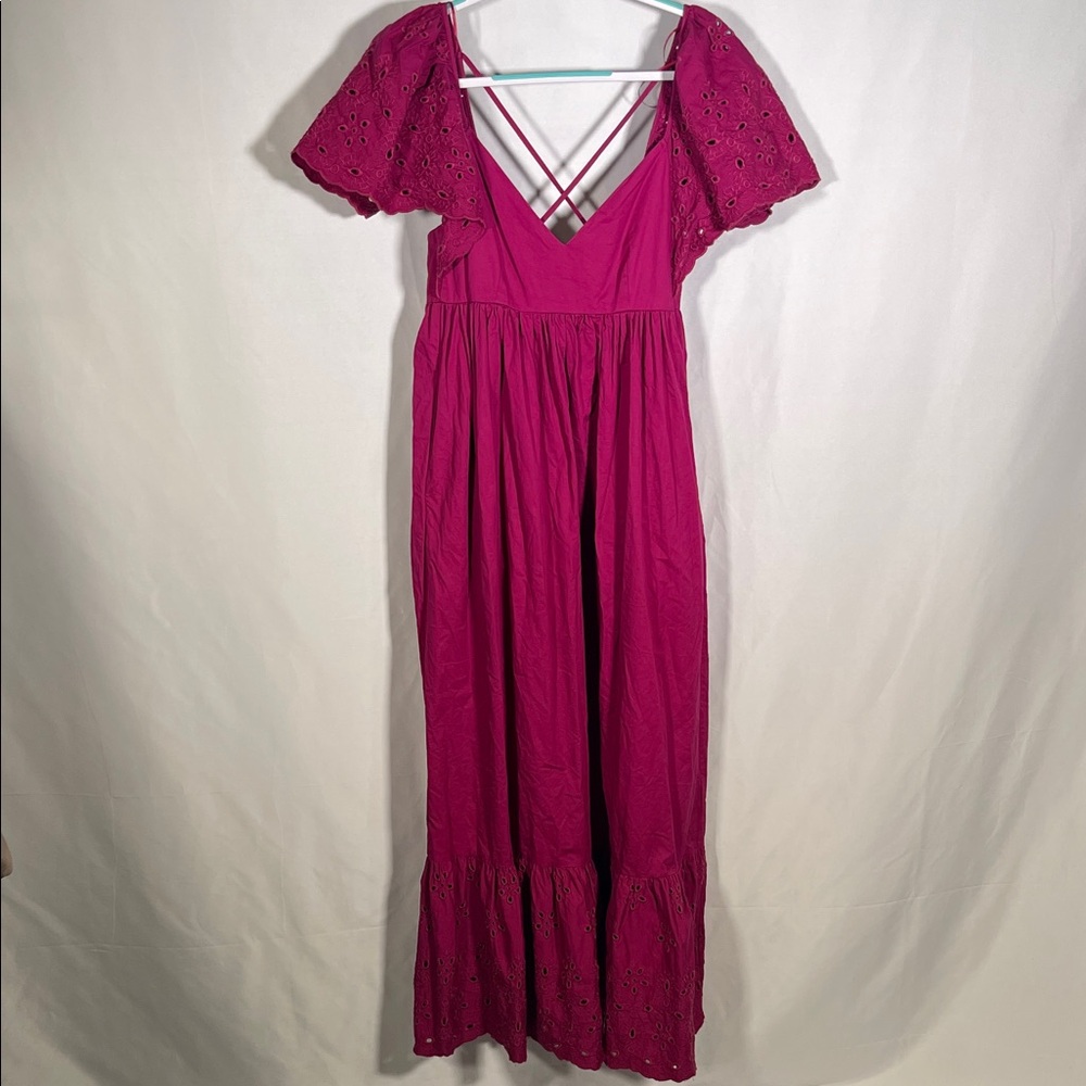 Anthropologie Magenta Eyelet Maxi Dress - Picture 3 of 10